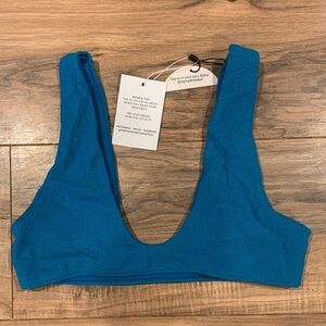 NWT Women's JMP The Label Textured Ribbed Dark Teal Scoop Swimsuit Bikini Top S